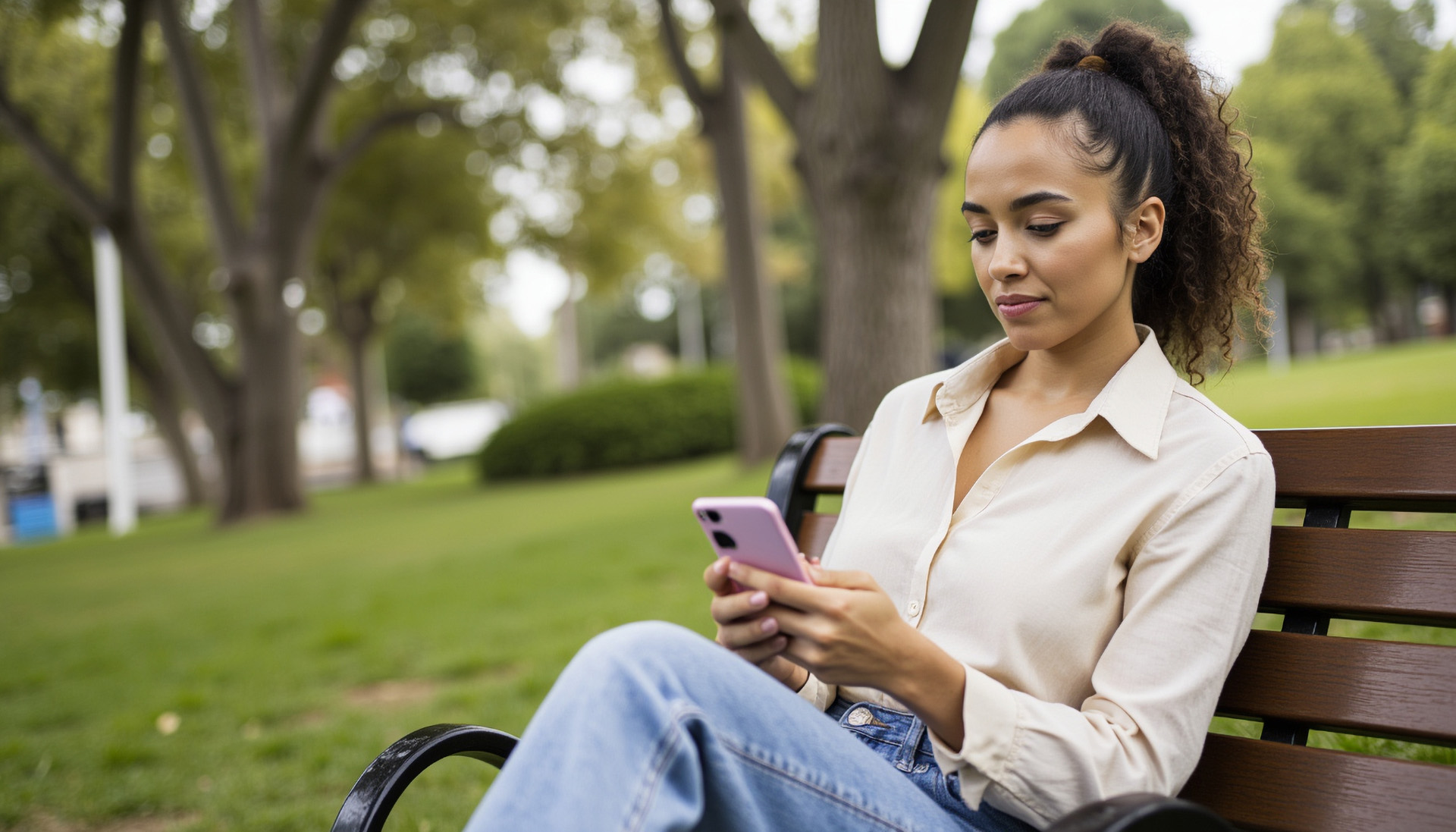 Junge Frau informiert sich über Gesundheitsthemen am Smartphone
